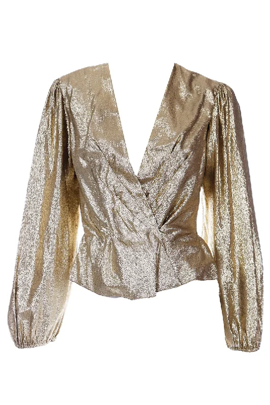 1970s Pauline Trigere Vintage Gold Evening Blouse