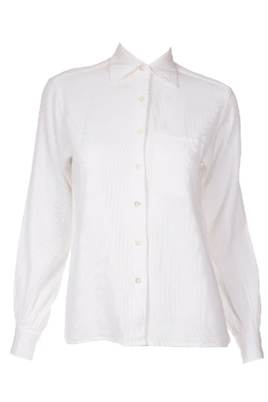 1970s Yves Saint Laurent White Textured Cotton Blouse