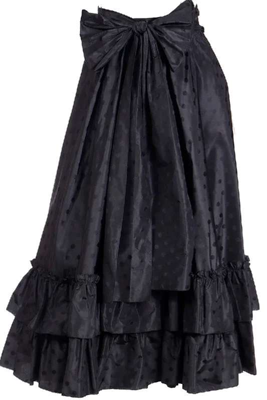 1980s Louis Feraud Black Polka Dot Taffeta Full Skirt w Ruffles