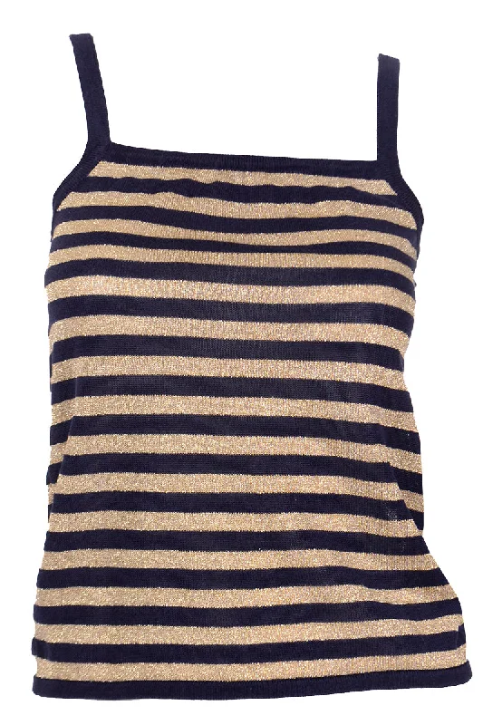 1970s Yves Saint Laurent Midnight Blue Knit and Metallic Gold Camisole Top