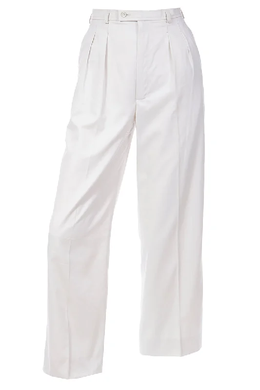 1980s Yves Saint laurent High Waist Pleated Neutral Cotton Trousers