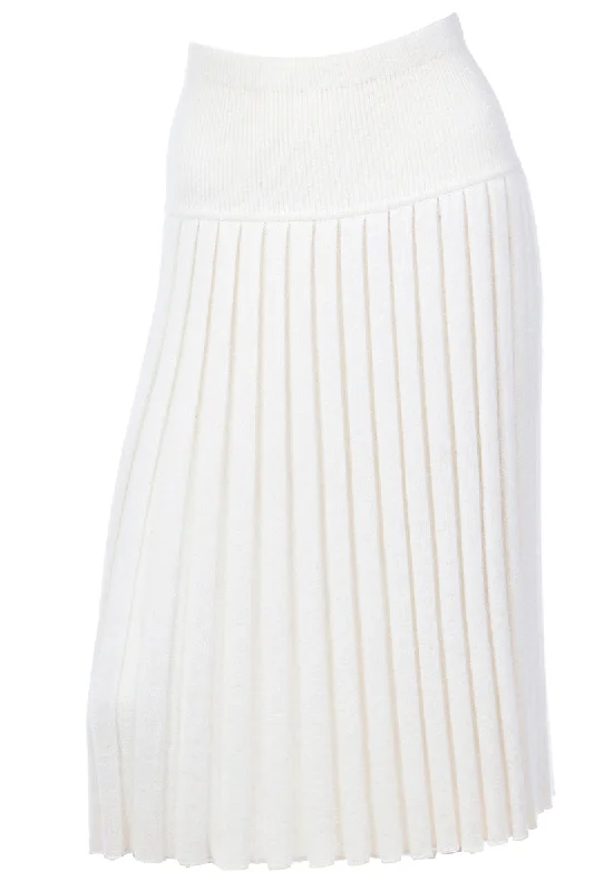 1990s Yves Saint Laurent Ivory Cashmere Pleated Knit Skirt