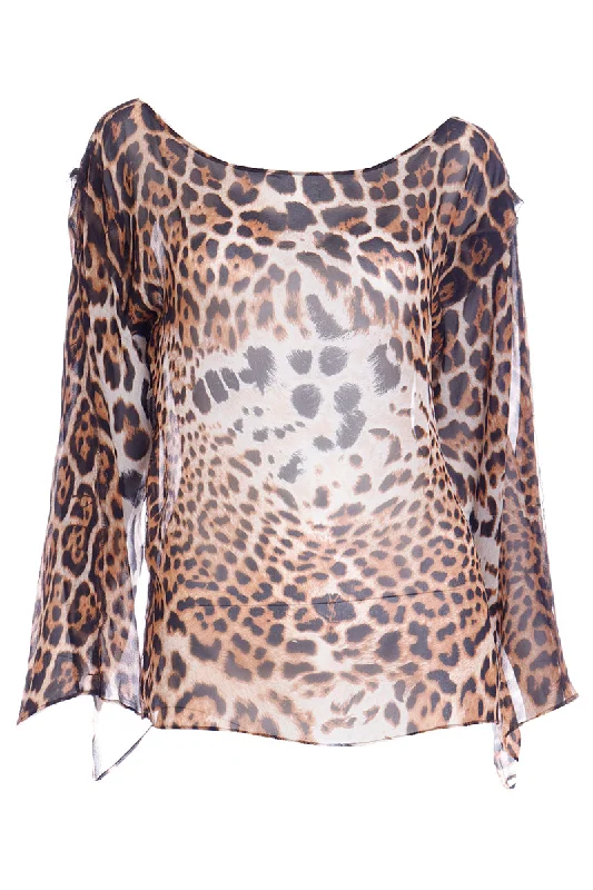 2002 Tom Ford Yves Saint Laurent Silk Chiffon Leopard Print Runway Top