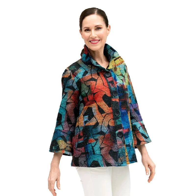 Damee Geometric Abstract-Print Sweater Jacket in Multi - 4860