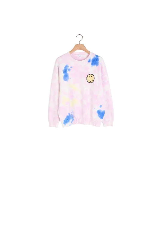 Pull tie and dye avec broderie smiley