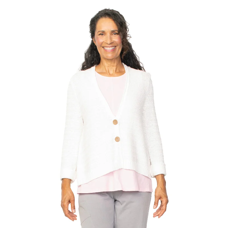 Habitat Purl-Stitch Short Button Front Cardigan in White - 80110-WHT