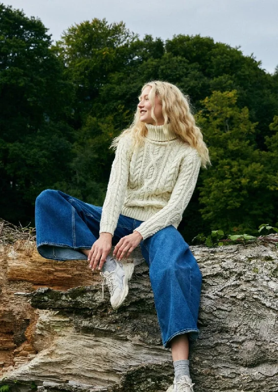 IrelandsEye Polo Neck Aran Sweater | Natural