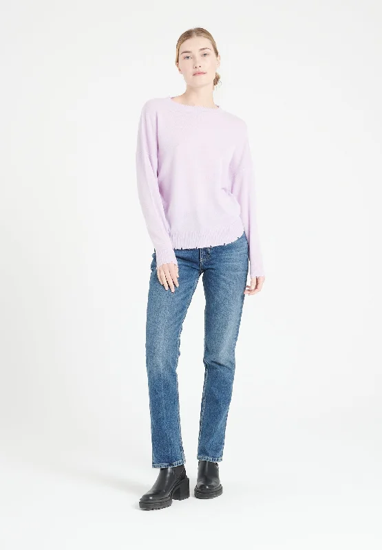 MIA 17 Pull col rond en cachemire avec finitions ciselées lilas