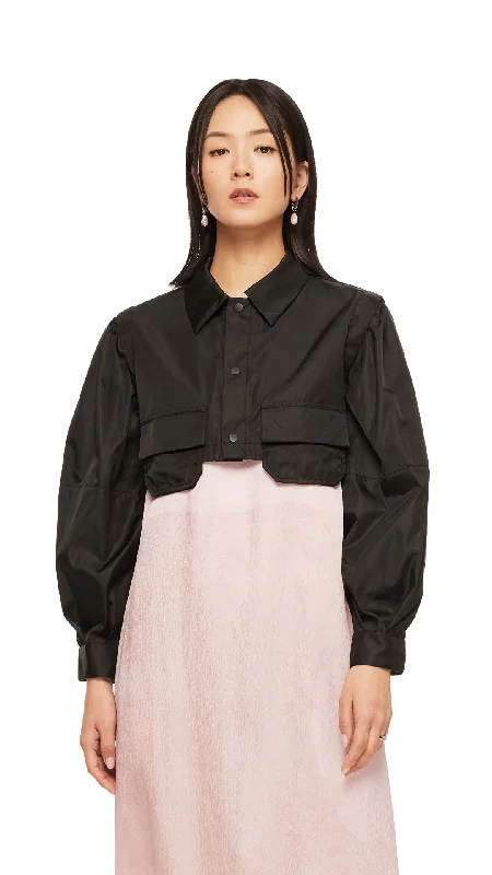 Puff Sleeves Nylon Short Shirt Jacket