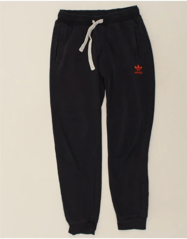 ADIDAS Womens Tracksuit Trousers Joggers UK 8 Small Navy Blue Cotton