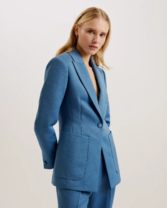 Akenij Single Breasted Tailored Blazer Blue