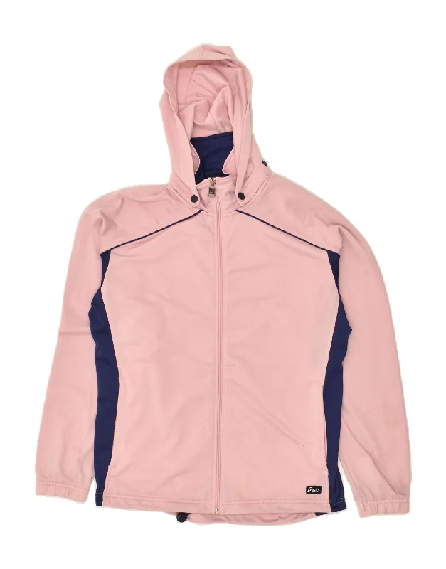 ASICS Womens Hooded Tracksuit Top Jacket UK 14 Large Pink Colourblock