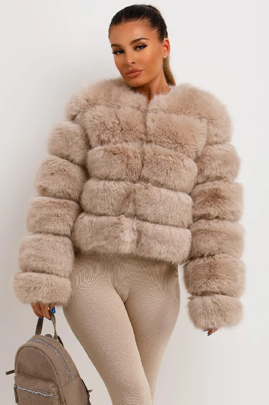 Beige Faux Fur Bubble Coat