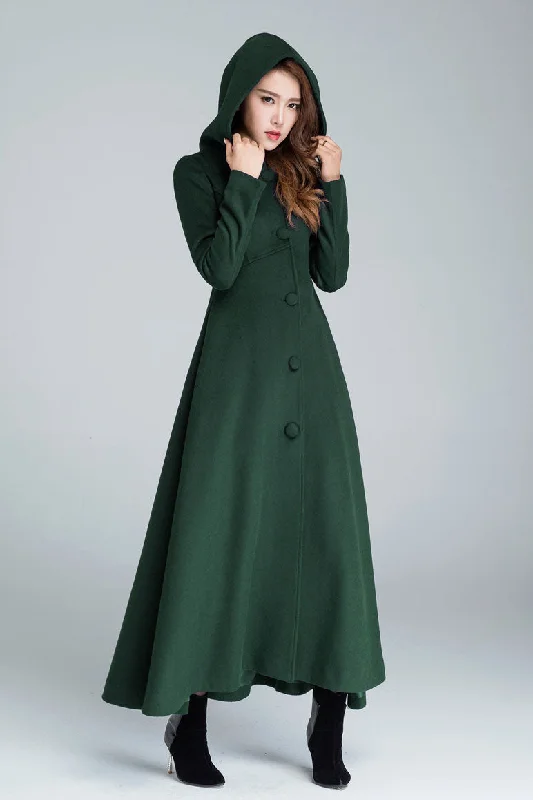 Black hooded maxi coat for winter 1839#