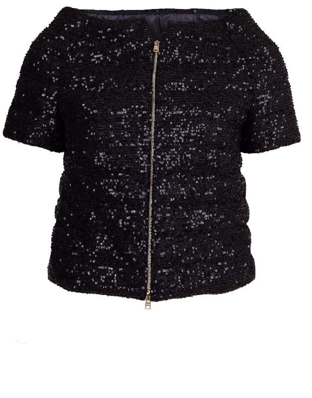 Black Sequin Cap Sleeve Jacket