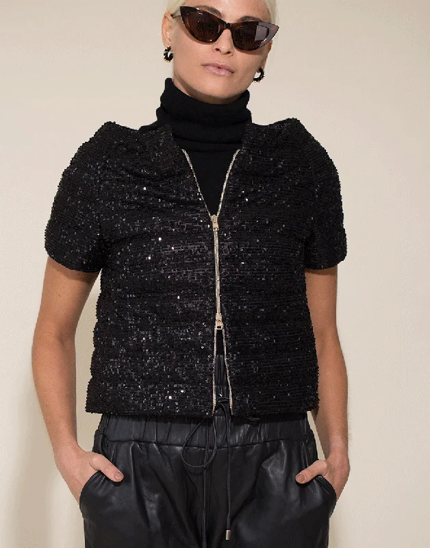 Black Sequin Cap Sleeve Jacket