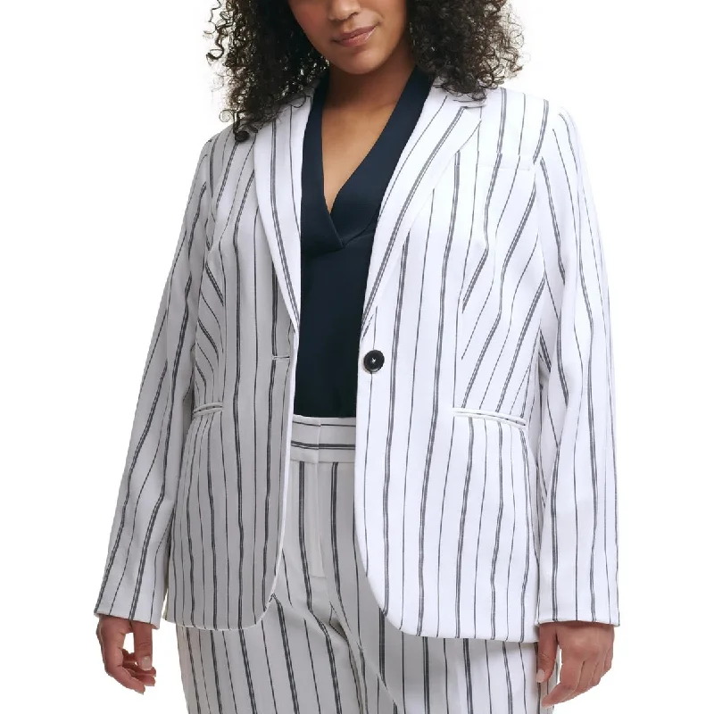 Calvin Klein Womens Plus Pinstripe Long Sleeved Suit Jacket