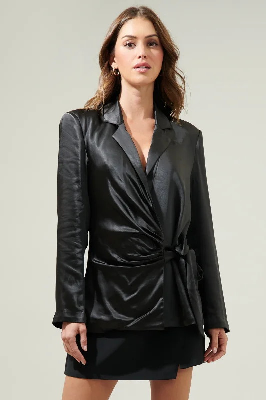 Celine Satin Waist Tie Blazer