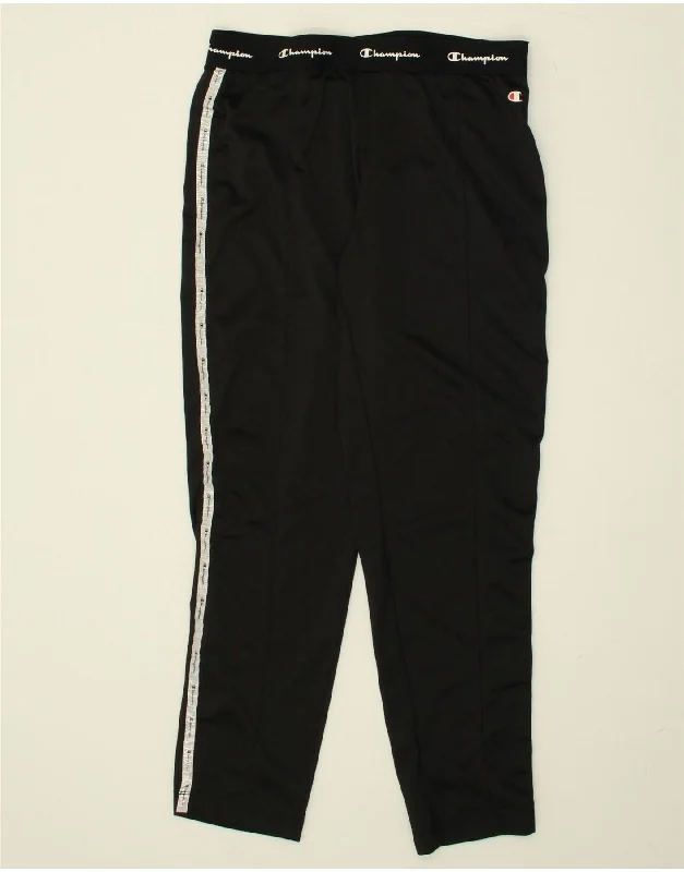 CHAMPION Womens Graphic Tracksuit Trousers UK 14 Large Black Polyester