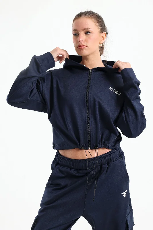 Dark Blue Basic Cropped Jacket - Fit Freak