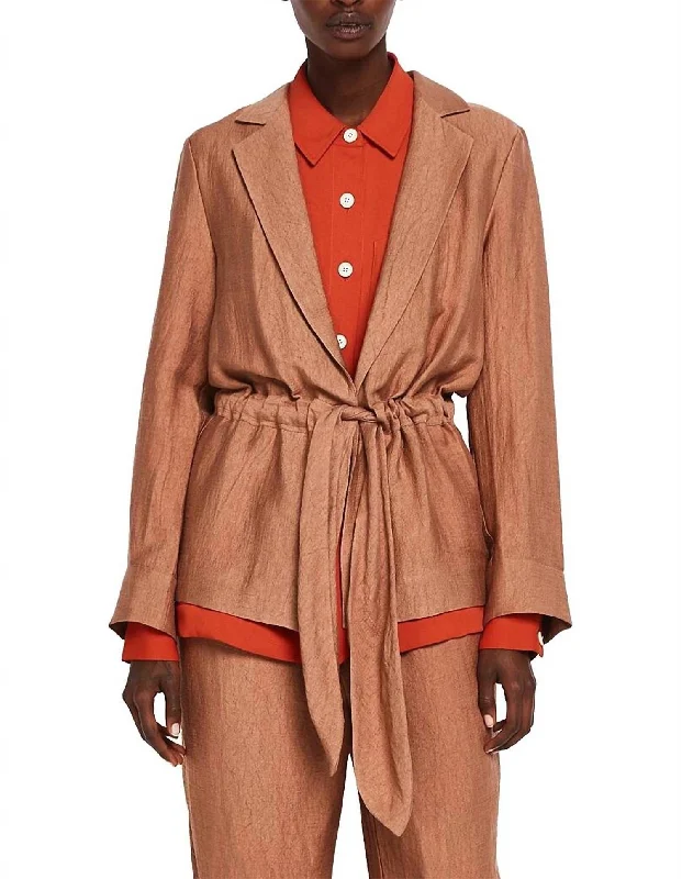 Drapey Textured Blazer In Toffee Melange