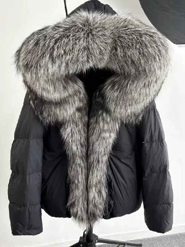 Elegant Women's Plus Size Duck Down Jacket with Real Fur