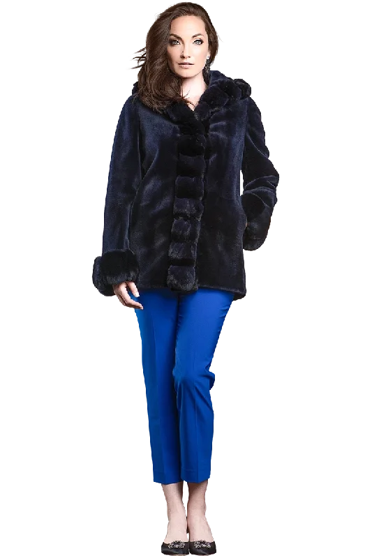 Hooded Reversible Sheared Mink and Chinchilla Fur Jacket