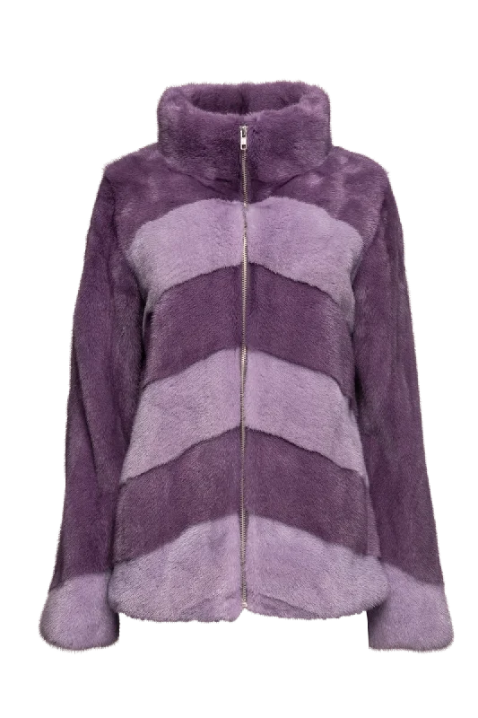 Two Purples Zip Up Mink Fur Jacket