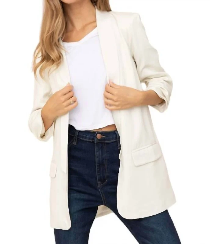 Evelyn Three-Quarter Sleeve Blazer In White