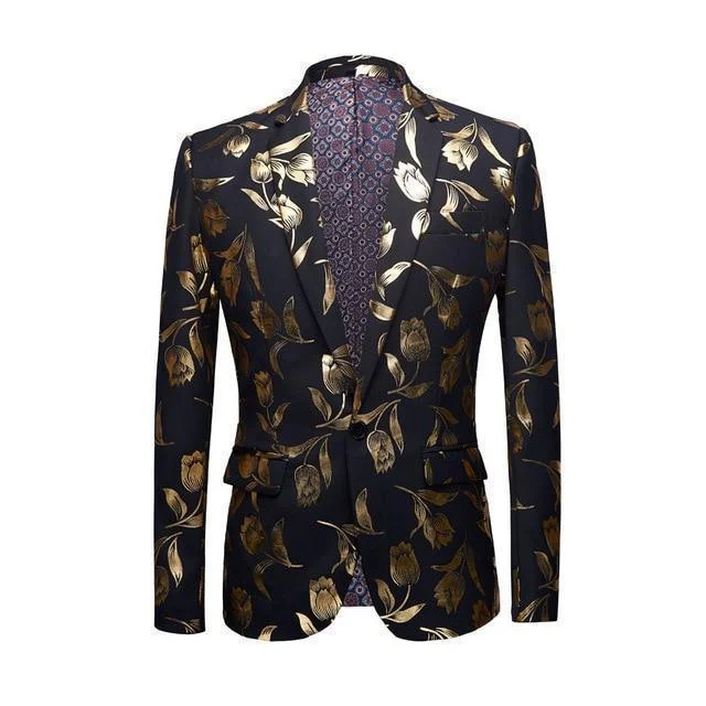 Men Blazer - Gold Print Party Blazer