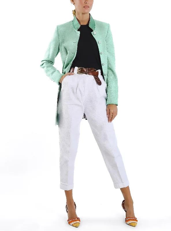 Long blazer from mint green wild silk