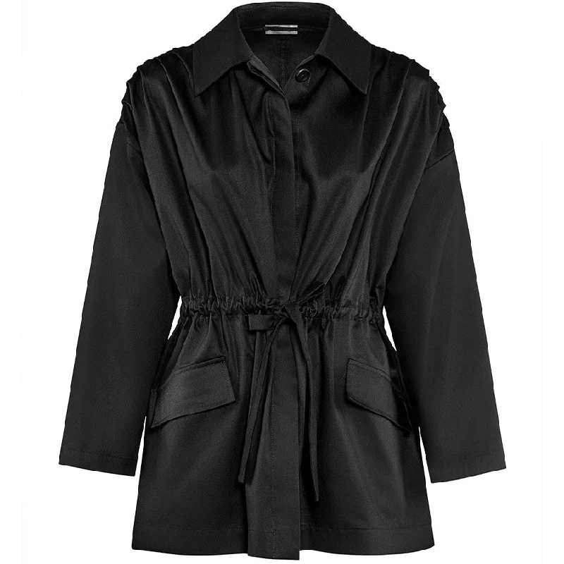 BLACK ""JOELLA"" JACKET WITH BRAIDED SHOULDERS AND DRAWSTRING