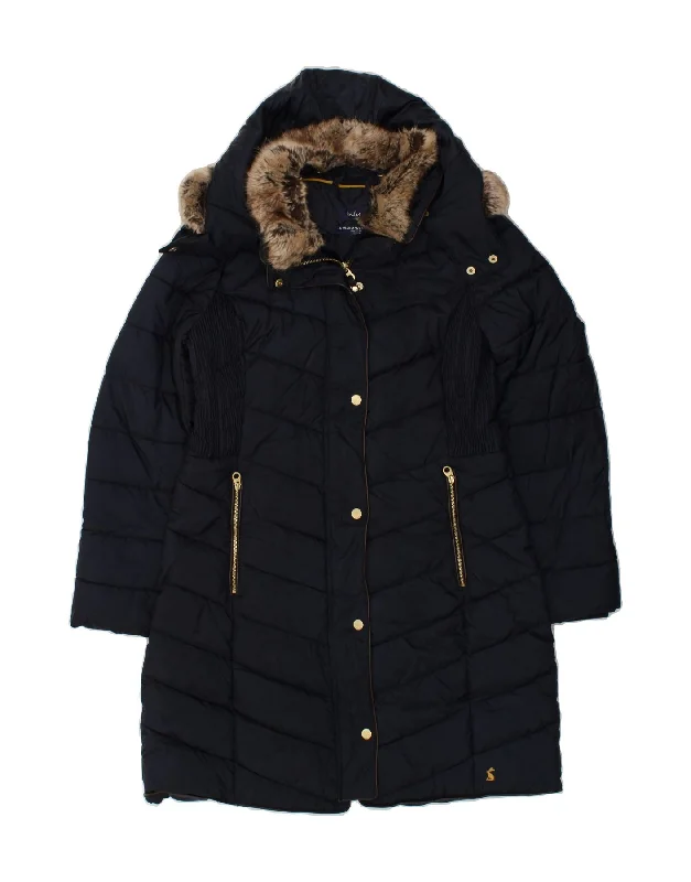 JOULES Womens Hooded Padded Coat UK 10 Small Navy Blue Polyester