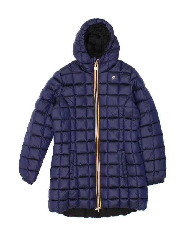 K-WAY Womens Reversible Hooded Padded Coat US 6 Medium Navy Blue