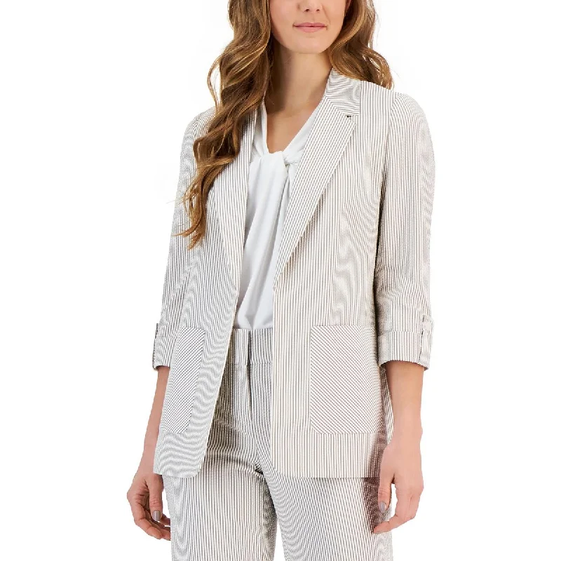 Kasper Womens Petites Striped  Open-Front Blazer