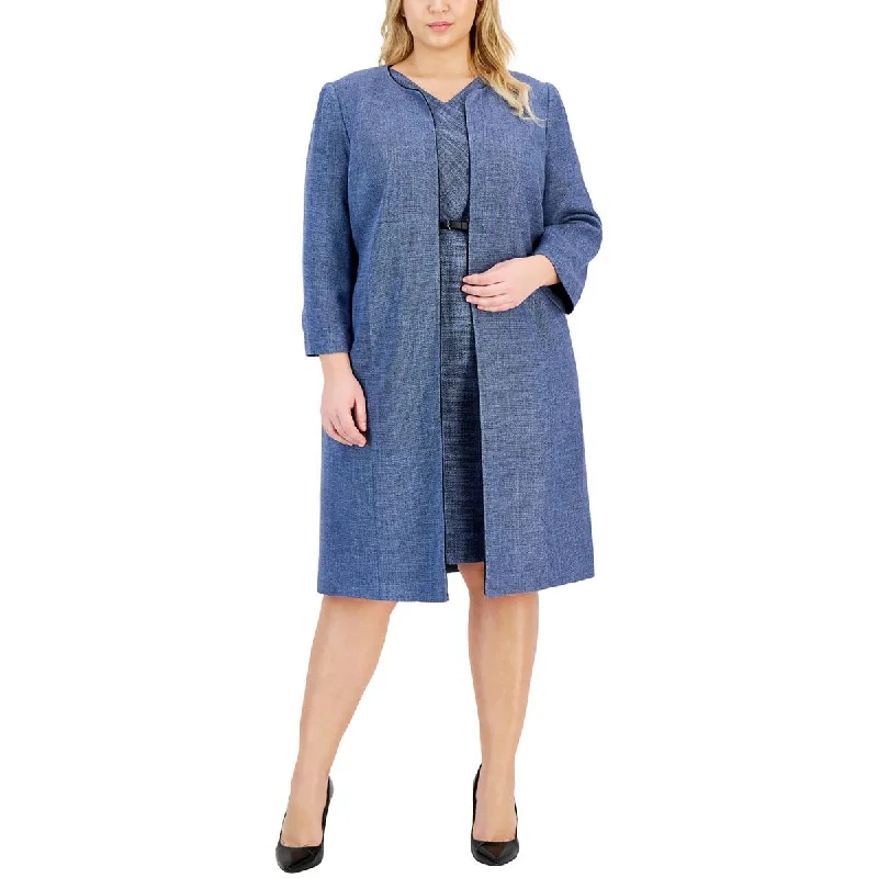 Kasper Womens Plus Textured Viscose Duster Blazer