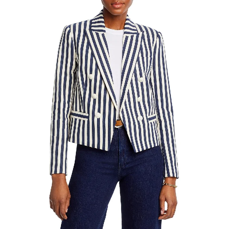 L'Agence Womens Striped Cropped Double-Breasted Blazer