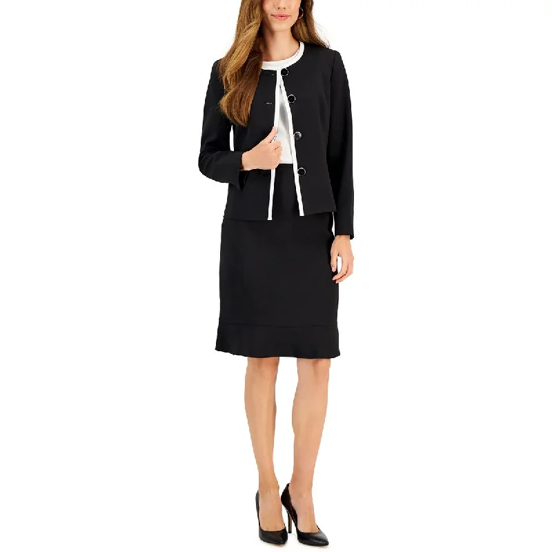 Le Suit Womens Petites Contrast Trim Business Collarless Blazer