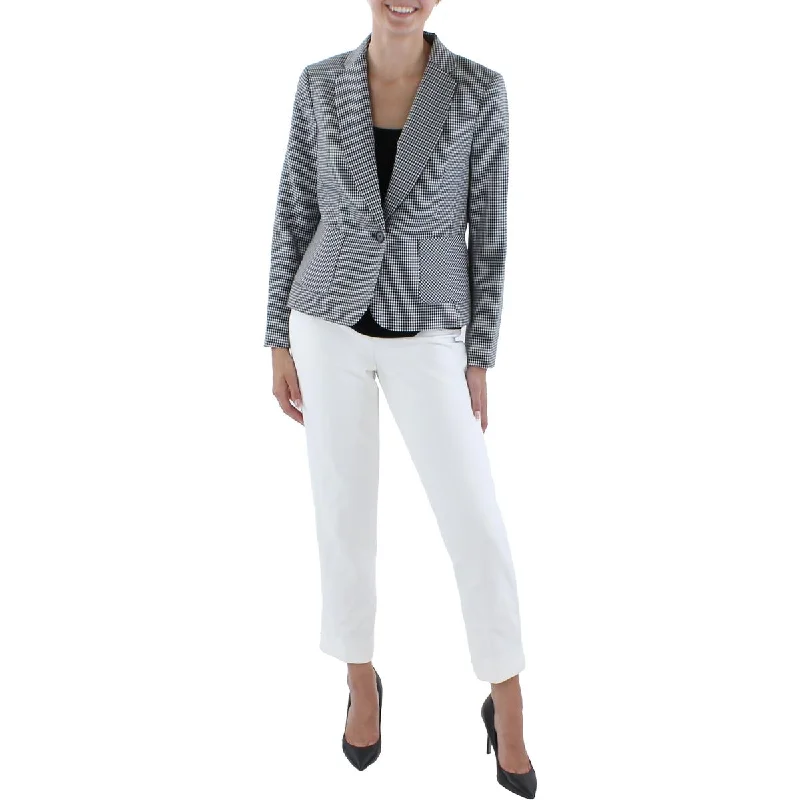 Le Suit Womens Petites Houndstooth Notch Collar One-Button Blazer