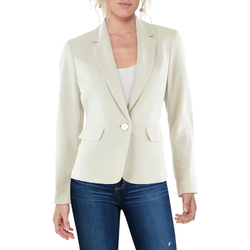 Le Suit Womens Petites Knit Long Sleeves One-Button Blazer