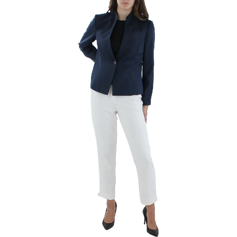 Le Suit Womens Petites Polka Dot Knit One-Button Blazer