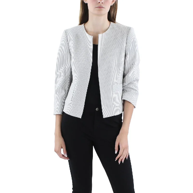 Le Suit Womens Petites Striped  Open-Front Blazer