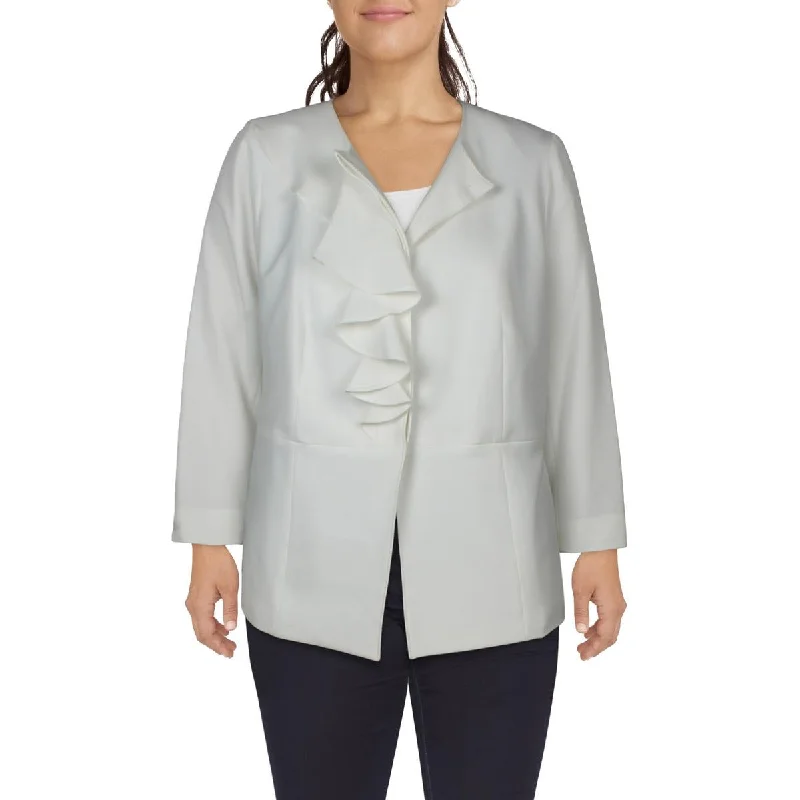 Le Suit Womens Plus Cascade Ruffle Separate Collarless Blazer