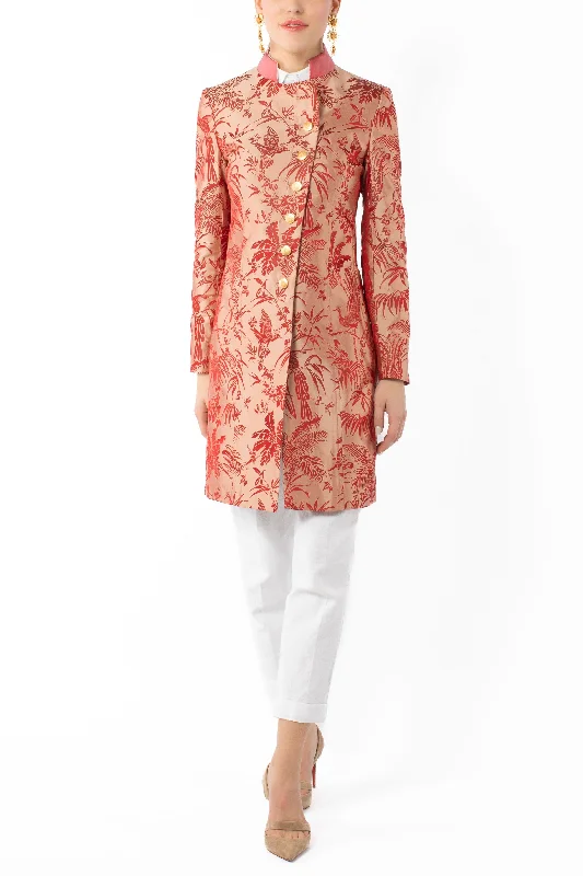 Long blazer from tropical silk-jacquard