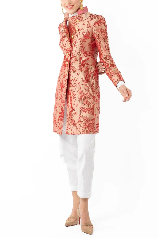 Long blazer from tropical silk-jacquard