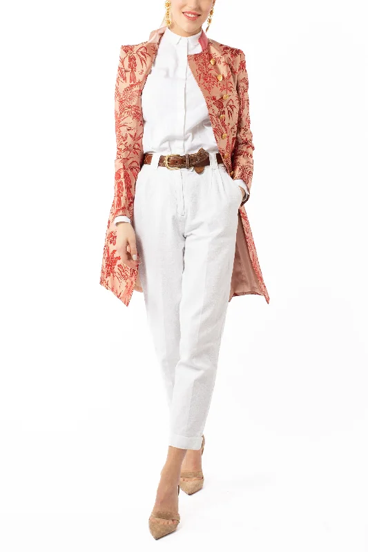 Long blazer from tropical silk-jacquard