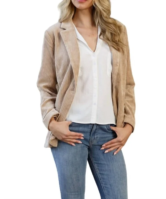 Makalah Corduroy Open Blazer With Pockets In Tan