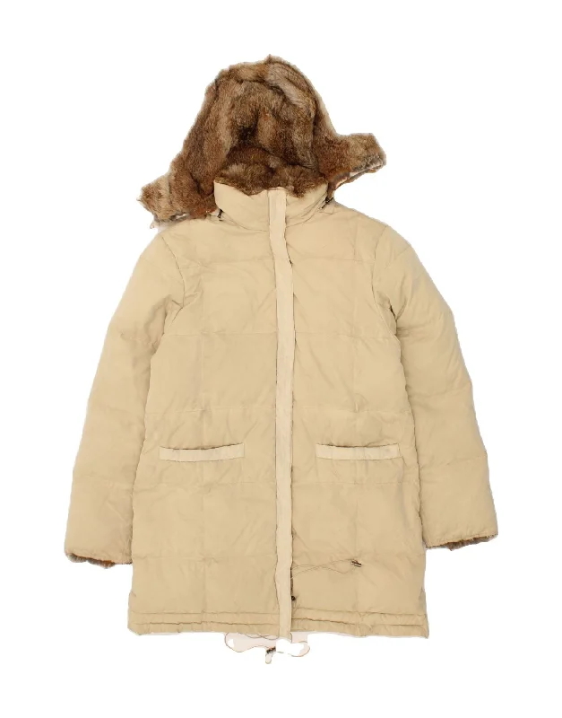 MARINA YACHTING Womens Hooded Padded Coat IT 44 Medium Beige Cotton