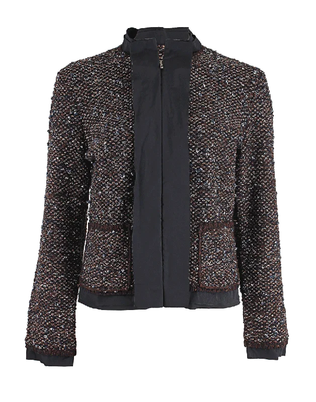 Metallic-Tweed Zippered Jacket