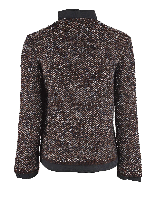 Metallic-Tweed Zippered Jacket